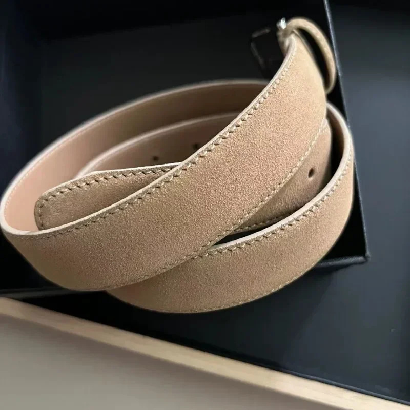 Classic square buckle leather back leather belt 3CM wide suede belt for both men and women 251013