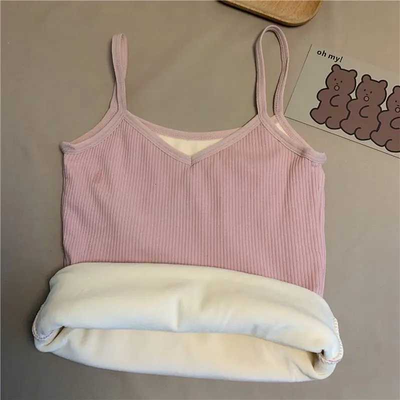 1pcs Women Winter Warm Underwear Female Thin Velvet Tshirt Sleeveless Tops Solid Color Thermal Casual Nightwear Sexy Elasticity T251018