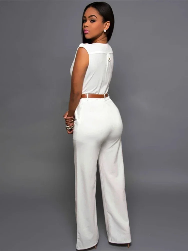 Business Formal Jumpsuit Work Wear Women Romper Elegant Long Deep V Neck Sleeveless High Waist Wrap Jumpsuits Fashion Streetwear 251016