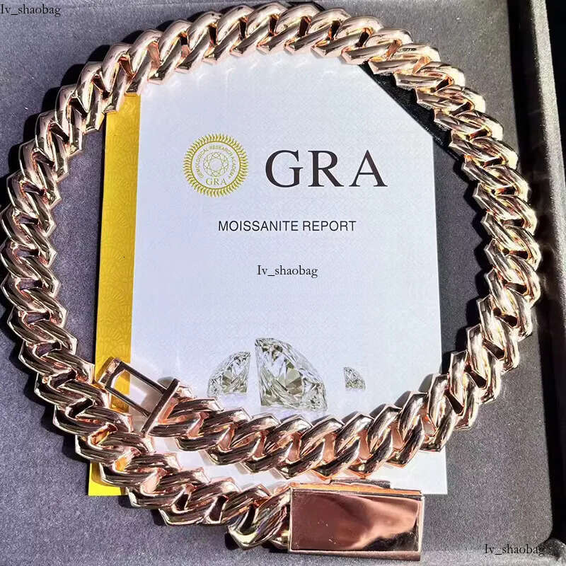 High-End Sier Moissanite Iced Cuban k Chain 18mm Rose Gold Plated VVS Pass Dia Tester Necklace for Gift