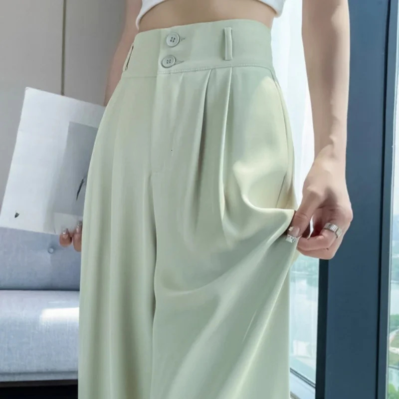 Spring Summer Button High Waist Wide Leg Pants for Women White Straight Loose Full Length Trousers Female 251017