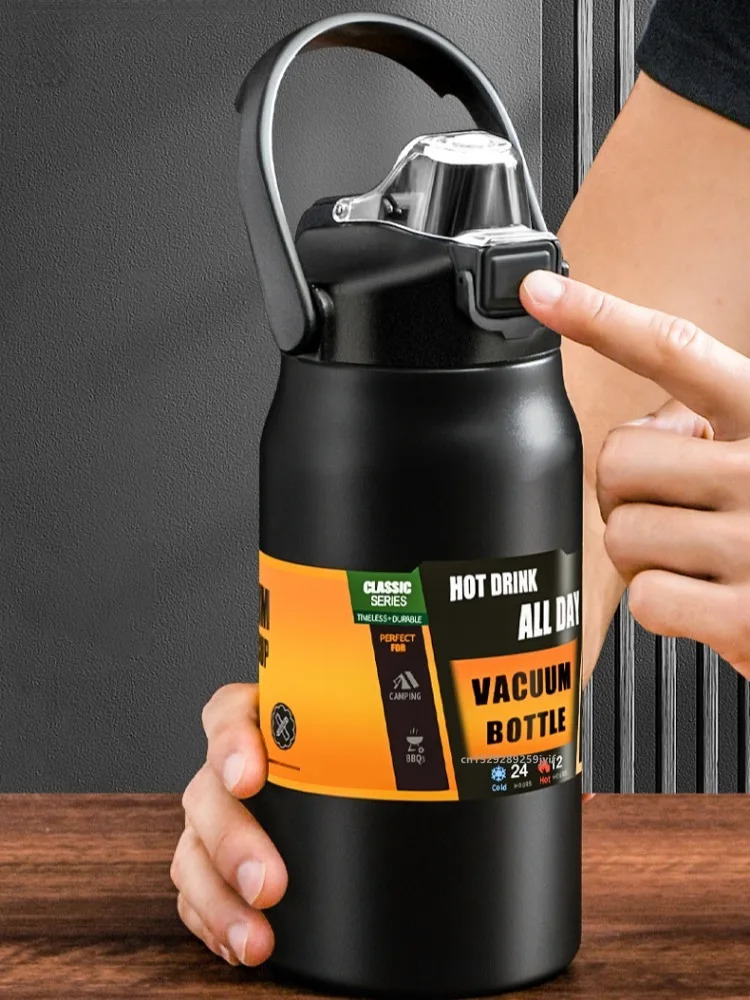 800100012001500ML 304 Stainless Steel Thermos with Straw Thermal Mug Cup Sports Vacuum Flasks Cold and Water Bottle 251017 W260226