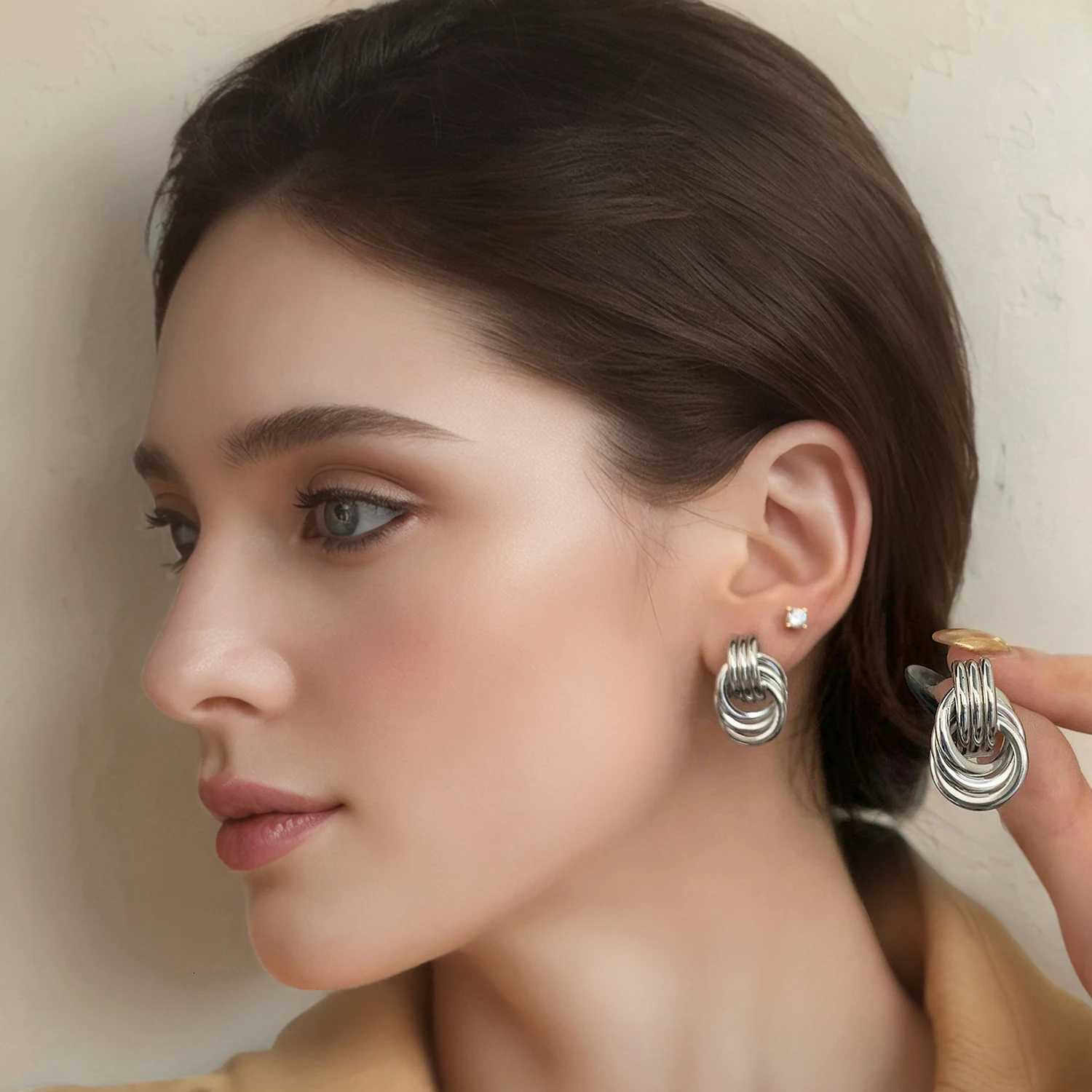 Statement Stainless Steel Twisted Drop Dangle Earrings for Women Gold Color Geometric Round Long Knot Earring Trendy Jewelry Y251018