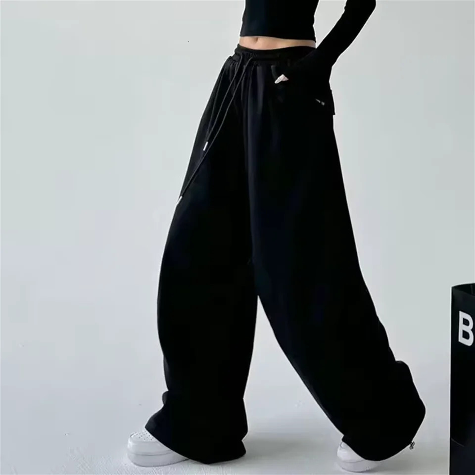 Fashion Vintage Y2K Baggy Pant Women Summer Wide Leg Elastic Waist Loose Pants Lady Solid Color Hip Hop Trousers Casual Clothing 251017