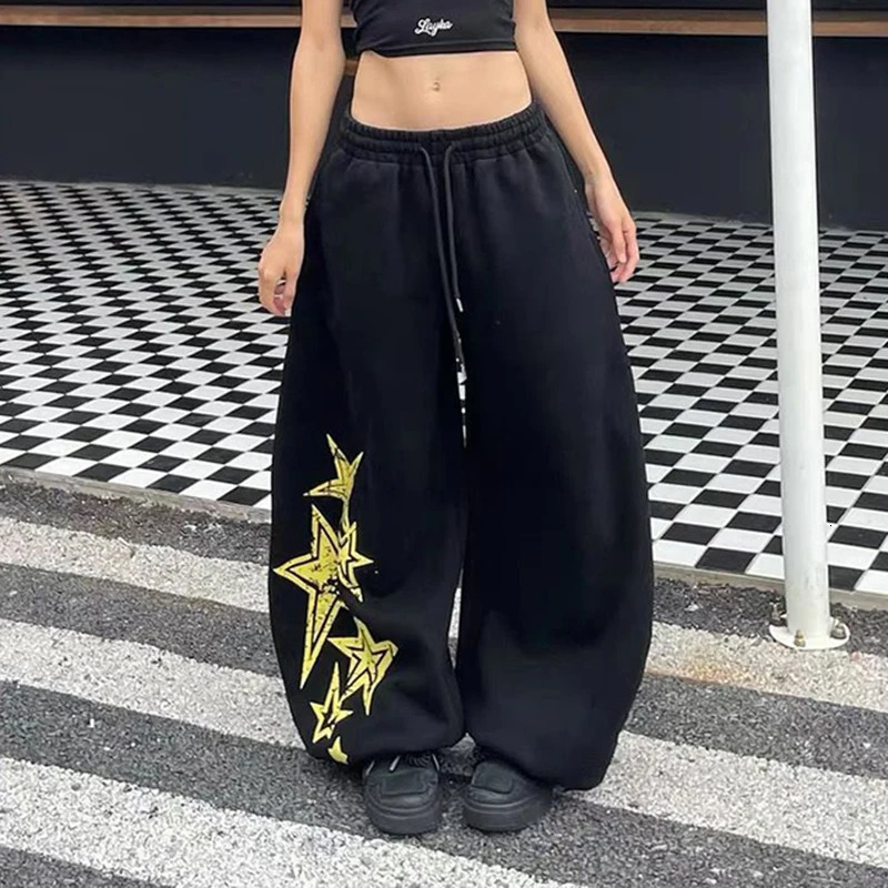 American Casual Lazy Sweatpants Women Hiphop Loose Jazz Cargo Pants Star Print Drawstring Wide Leg Trousers Harajuku Y2K 251017