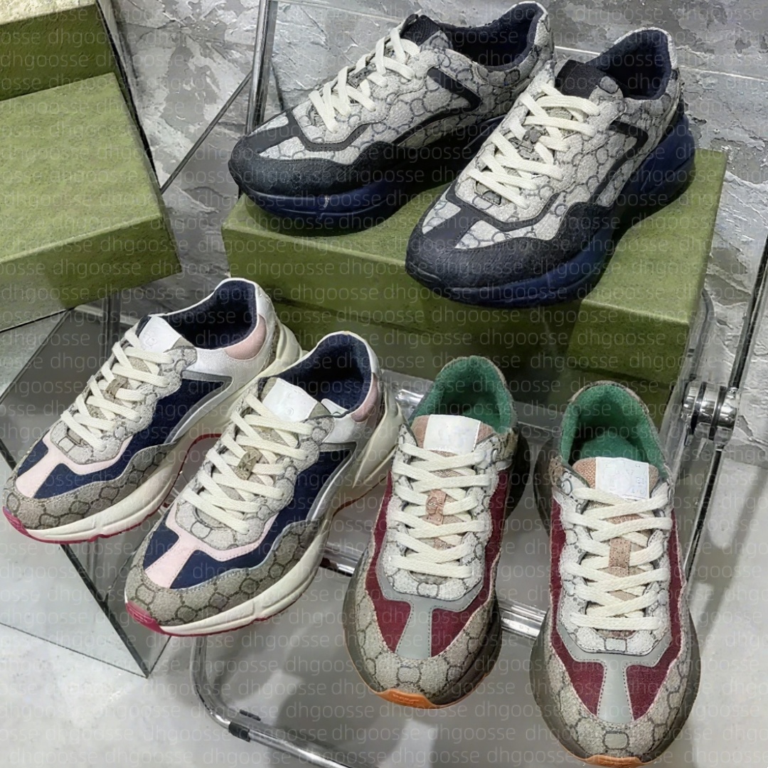 Rhyton Sneakers Designer shoes Multicolor Sneakers Beige Men Trainers Vintage Ladies casual shoe leather Shoes Sneaker size 35-46