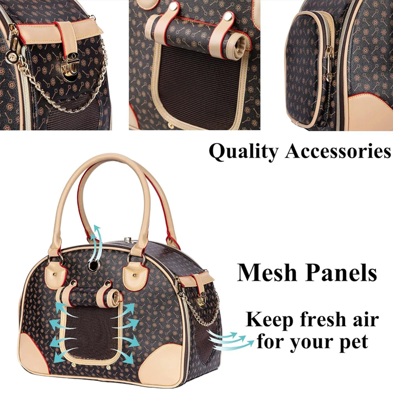 Luxury Pet Dog Bag Cat Carrier Puppy Small Dog Carrier Breathable Travel Tote Waterproof PU Leather Carrying Handbag with Breathable Mesh for Outdoor 
