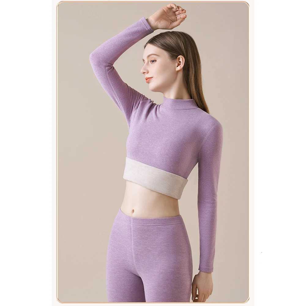 Womens Cashmere Silk Thermal Underwear Thermal Tops Warm Pants Thickened Solid color Half turtleneck Long Sleeve Winter Clothes T251018