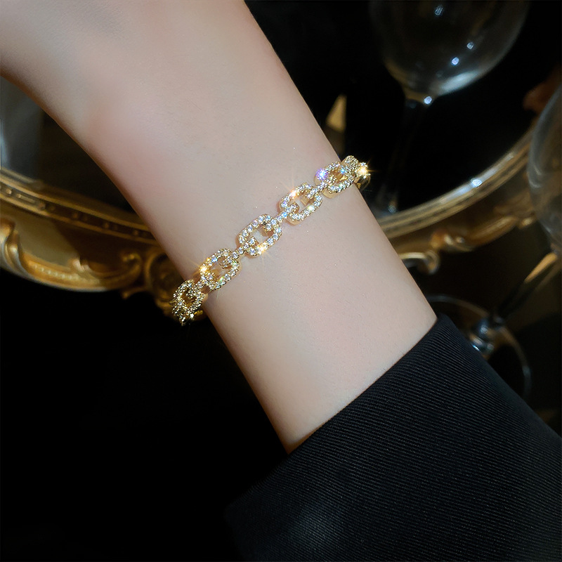 Real Gold Plated Zircon Chain Open Bracelet Dongdaemun New Super Shiny Elegant High-end Fashion Jewelry - view 4