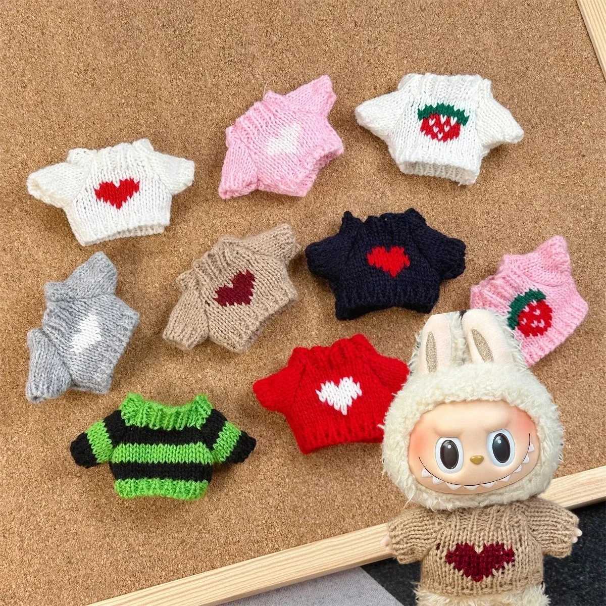 For 17cm Labubu Doll Clothes Sweaters Knitted Coat Winter Doll Clothes Color Match Fashion Dolls Accessories Cute DecorationT251018