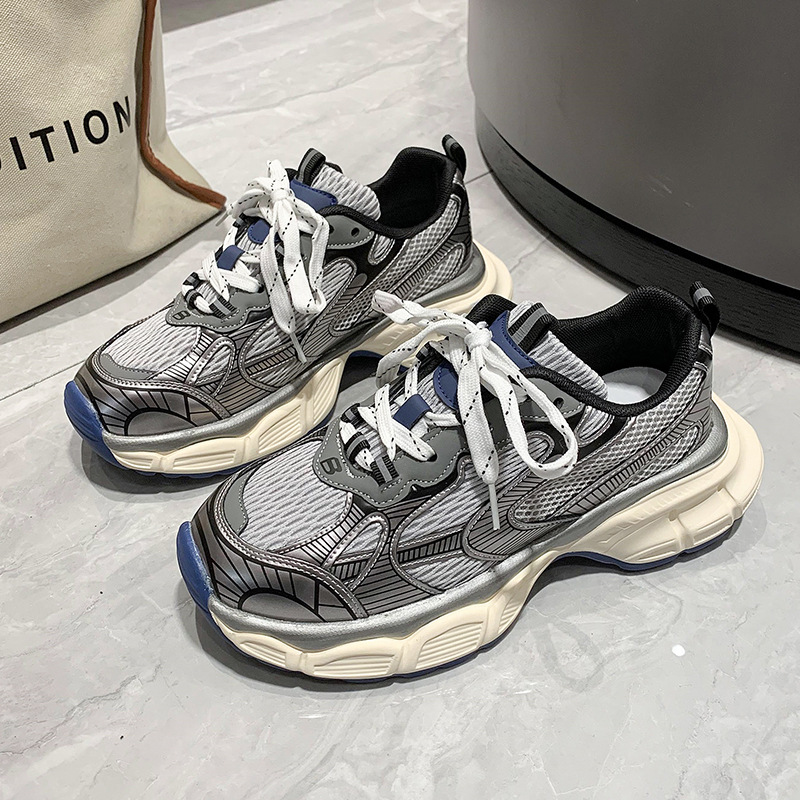 Designer shoes New mesh breathable casual couple shoes with thick sole and lace up fashionable and stylish sports shoes for women size 35-44