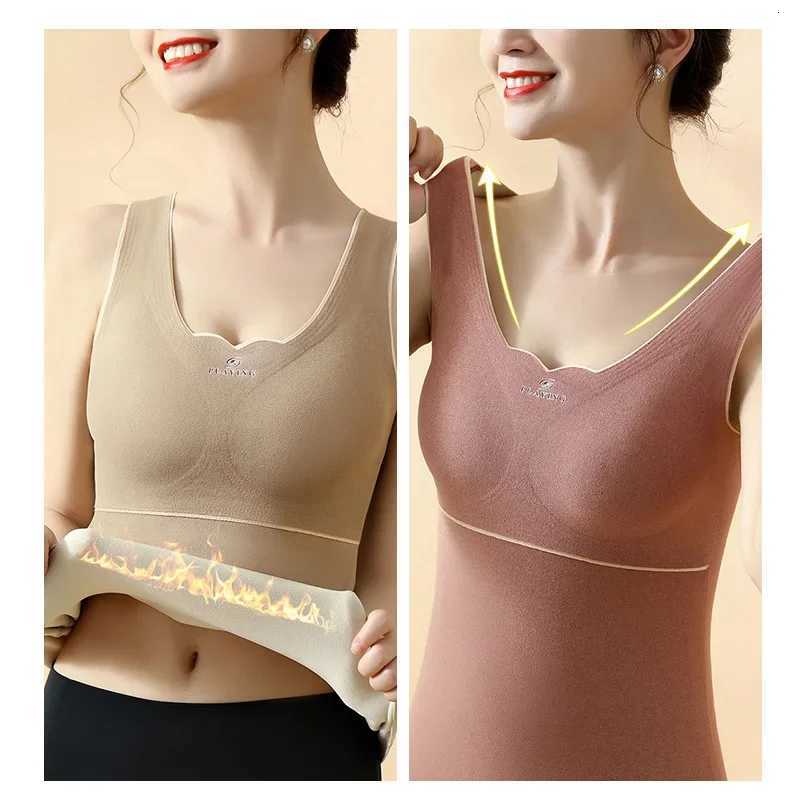 Thermal Underwear Velvet Vest Winter Womens Solid Bottom with Chest Pad Camisole Slim Warm Sling Vest Female Thermal Underwear T251018