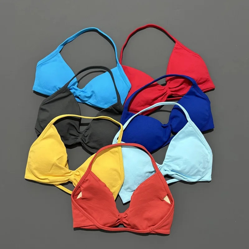 Histello Sports Strappy Bra Women Yoga Tank Bra Seamless High Support Fitness Workout Top Running Exercise Halter Gym Bras 251018