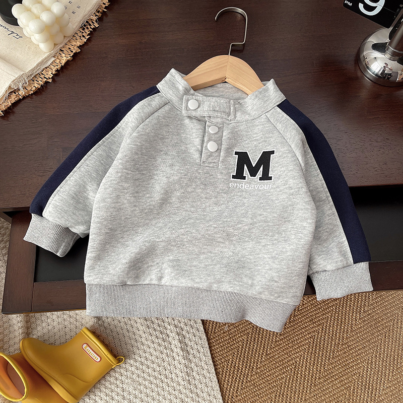 2025 Spring New Boys' Color blocked Letter Hoodie Set, Boys' Baby Sports Pants Two piece Set free shipping