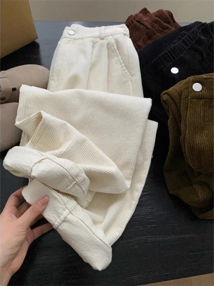 Retro High Waist Straight Corduroy Pants Women Y2k Baggy Wide Leg Trouser Korean Fashion All Match Streetwear Clothes 251017