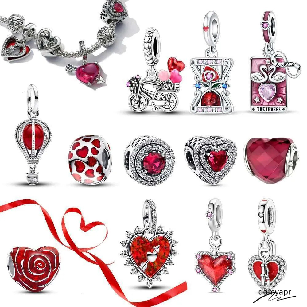 Beautiful Sterg Sier Red Valentine's ddmyApr Day Infinity Love Rose Pendant Fit DIY Bracelet Necklace Date Accessories Gifts