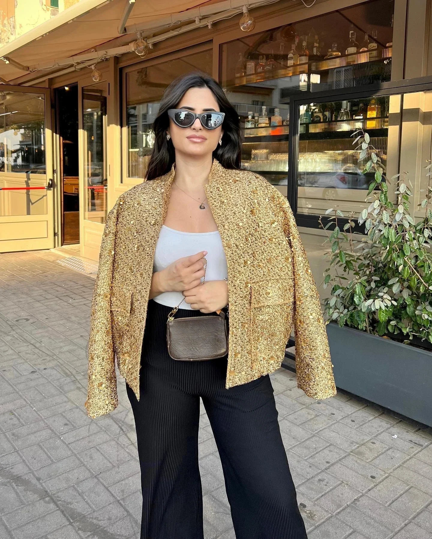 Suninheart Womens Sequined Bomber Jacket Fall O Neck Long Sleeve Gold Sequins Jacket Coat Female Glitter Chic Outerwear 251010