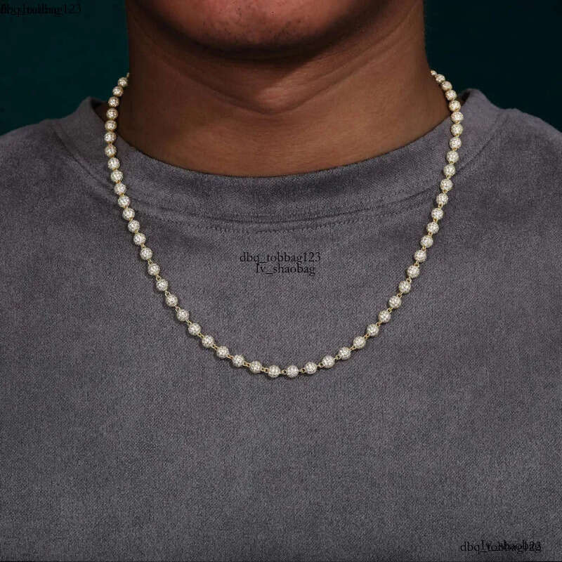 New Hip Hop Jewelry Rapper's 5mm Sterg Sier VVS Moissanite Dia Iced Out Bead k Chain Necklace For Men