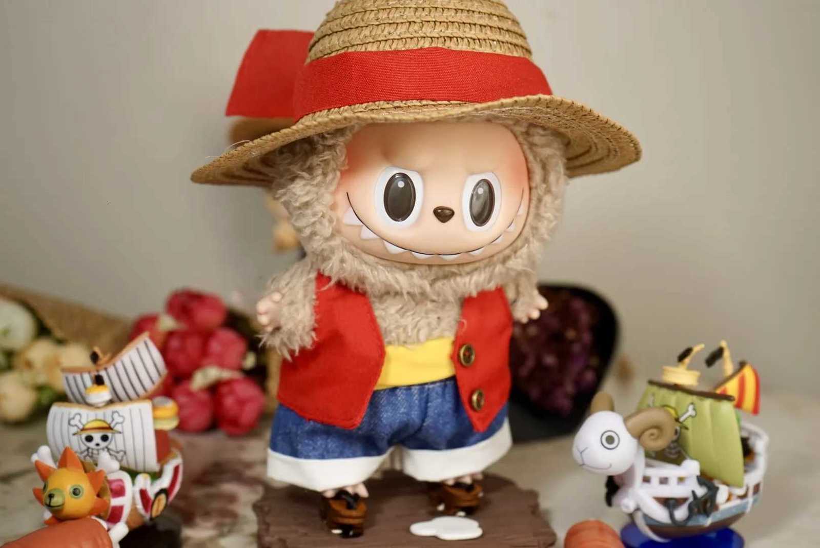 For 1517cm Labubu Doll Clothes Red Vest straw hat Set Labubu Dolls One PieceLuffy Same Style Clothing outfit Diy AccessoriesT251018