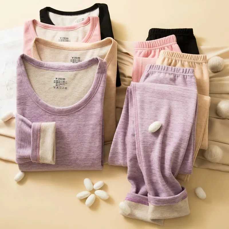 Women Thermal Underwear Set Wool And Silk Double Layer Thickened Fleece Brushed Thermal Shirt Mens Leggings Sexy Thermal Pants T251018