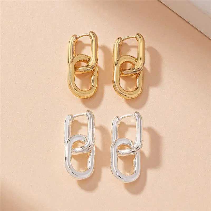 Retro Double Loop Design Drop Earrings Gold Silver Color Geometric Round Earrings for Women Girls Punk Hip Hop Fashion Jewelry Y251018