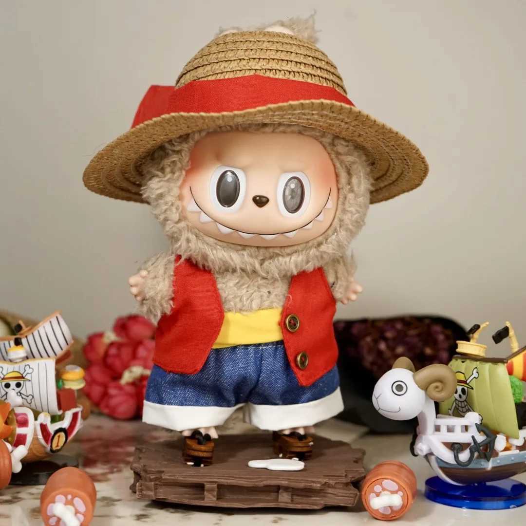 For 1517cm Labubu Doll Clothes Red Vest straw hat Set Labubu Dolls One PieceLuffy Same Style Clothing outfit Diy AccessoriesT251018