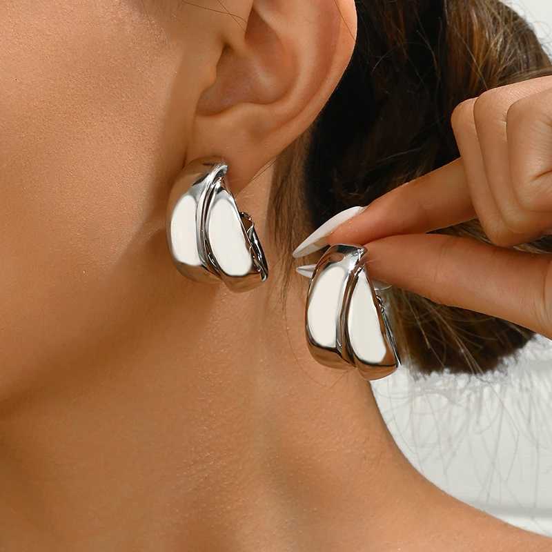 Stainless Steel Chunky Hoop Earrings for Women Girls Gold Color Double Ring Thick Geometric Drop Earrings Statement Jewelry Gift Y251018