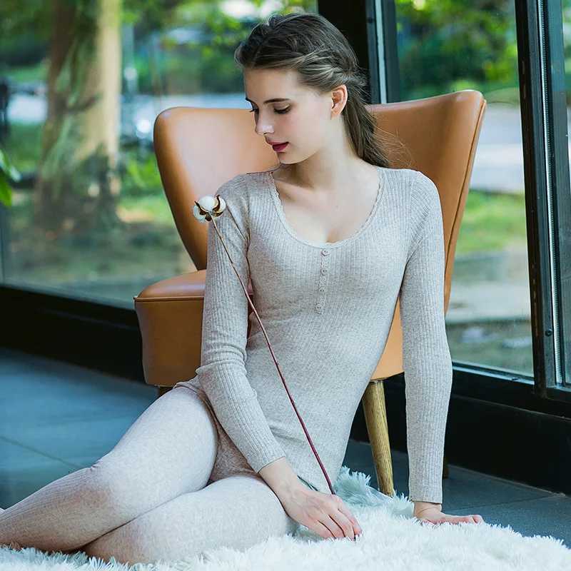 Autumn and Winter New Womens Seamless Thermal Underwear Set Tight Bottoming Shirt Lace Thin Fall Clothing Fall Pants T251018