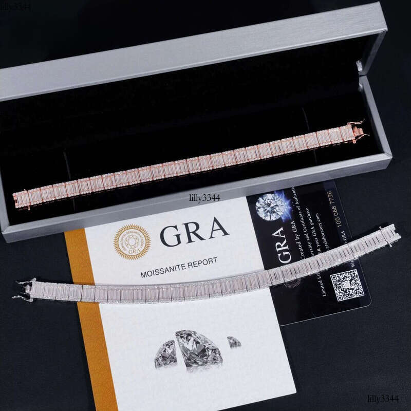 Hip Hop Style Sterling Sier 9mm Width Baguette Dia Moissanite Tennis Bracelet