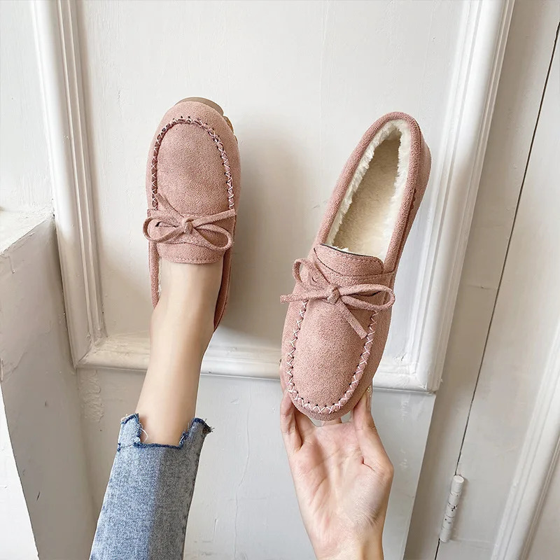 Winter Women Shoes Flat Loafers Warm Plush Inside SlipOn Casual Ladies Shoes NonSlip Bottom Bowtie Home Slippers Shoes WSH4236 251013