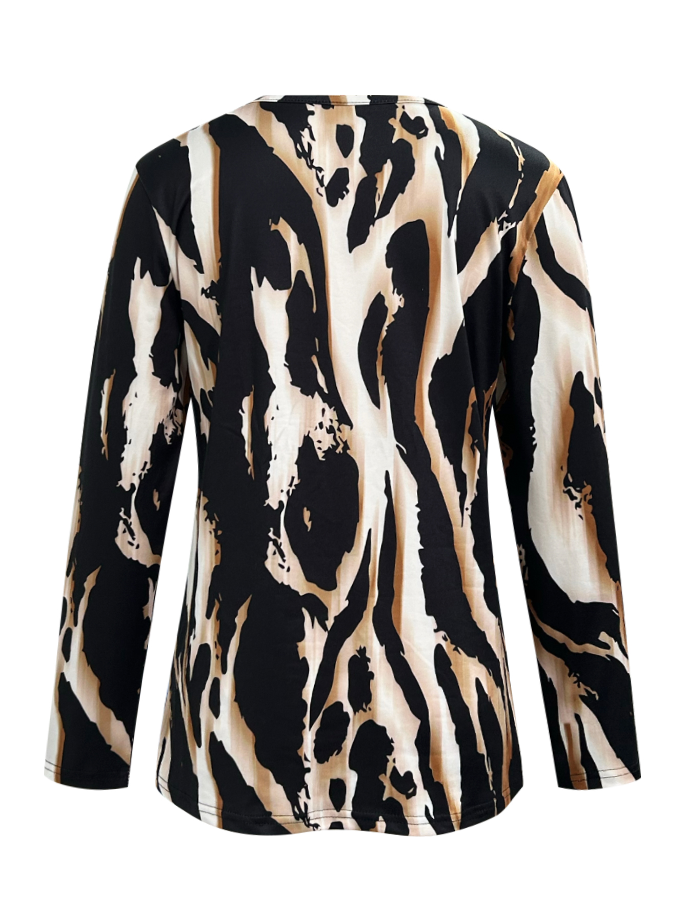 Women's Autumn Winter Animal Print Long Sleeve V-Neck Top - French Elegant Casual T-Shirt-CF50782