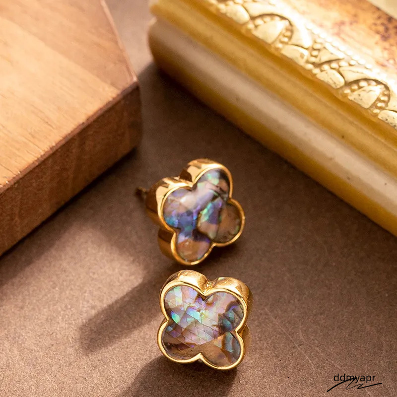 Abalone ddmyApr Shell Clover For Women - Natural Style Fashionable Sier Needle Dangle Earrings
