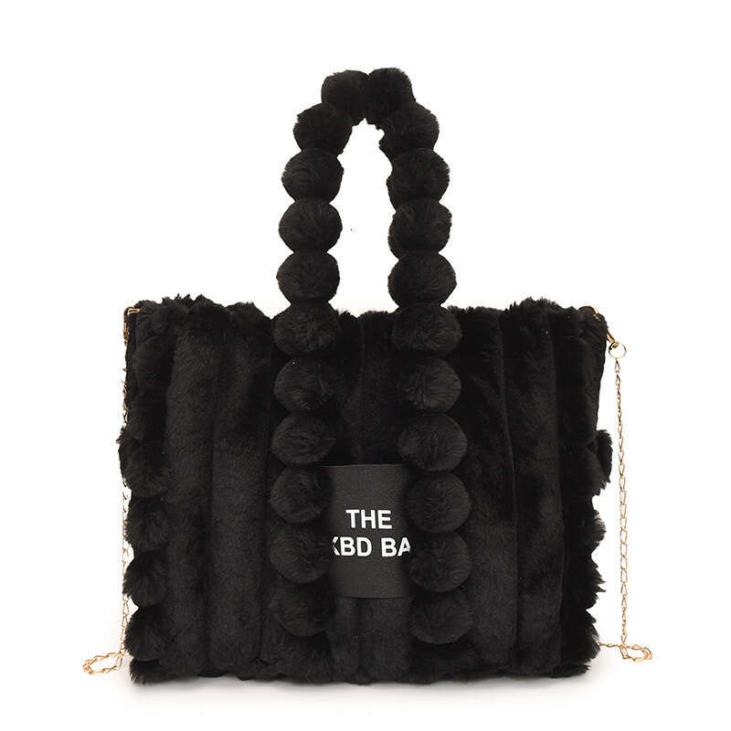 Winter New Tote Large Capacity Letter Embroidery Shoulder Handheld Crossbody Plush Trendy Bag