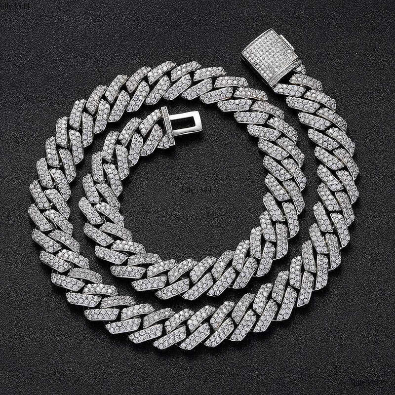 Iced Out Dia Men Necklace 14mm Hip Hop Fine Jewelry VVS Moissanite Sterling Sier Cuban Link Chain