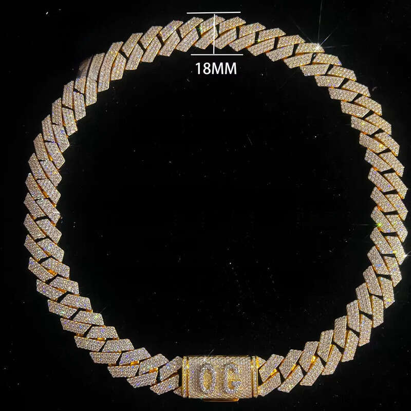 18mm Miami Necklace Sier Plated Gold Men Hip Hop Rock Cuban Link Chain Fashion Jewelry