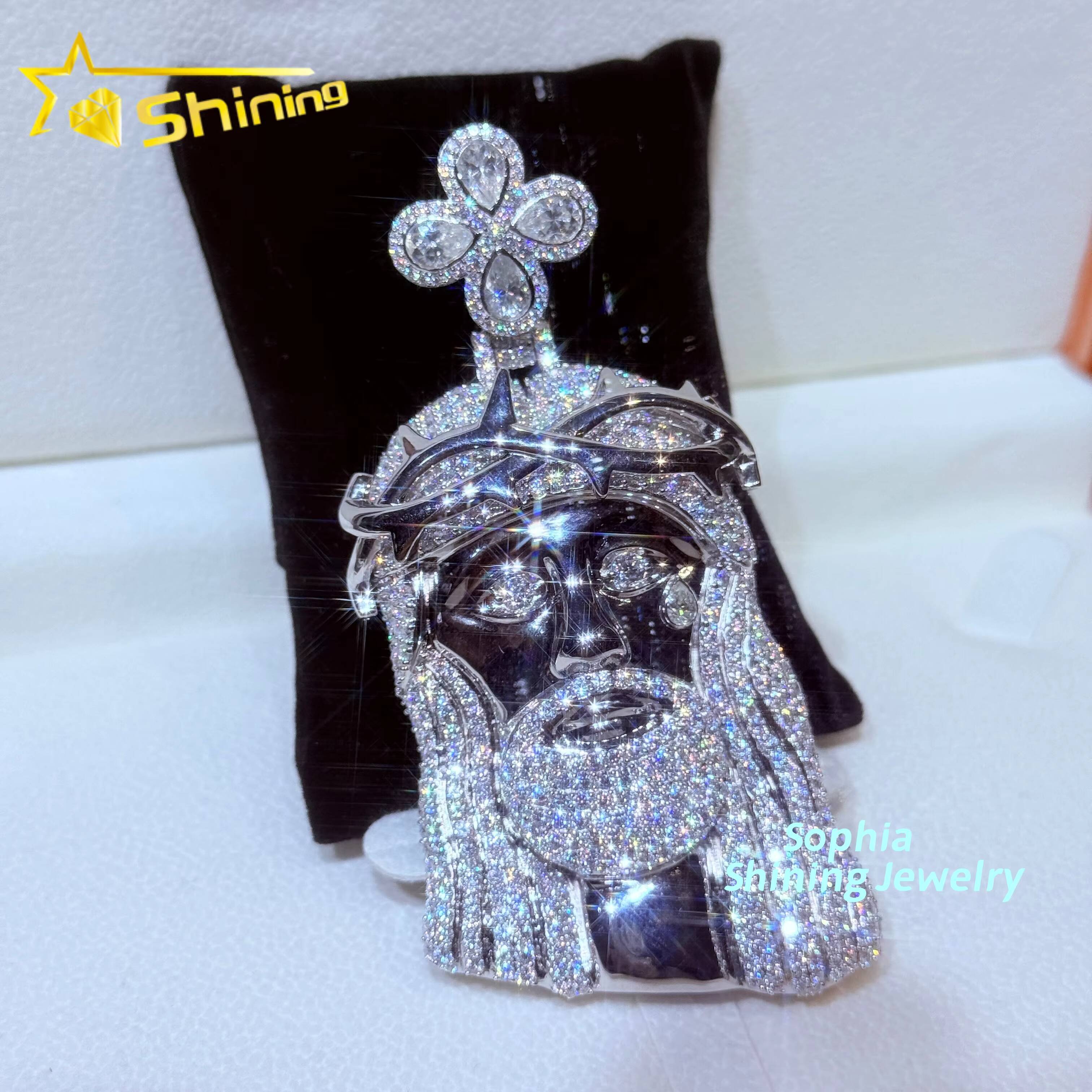 GRA CERTIFIED New Arrival 925 Sterling Silver Gold Plating Hip Hop Jewelry VVS Moissanite Iced Out Jesus Pendant Necklace