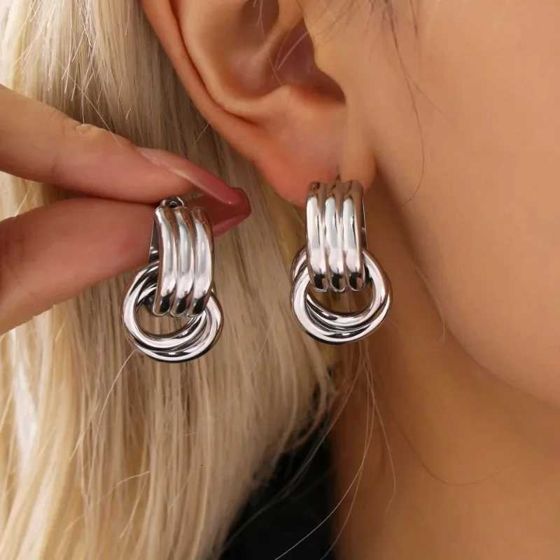 Stainless Steel ThreeLayer Knot Earrings for Women Fashion Vintage Glossy Geometric Twisted Earrings Trendy Party Jewelry Gifts Y251018
