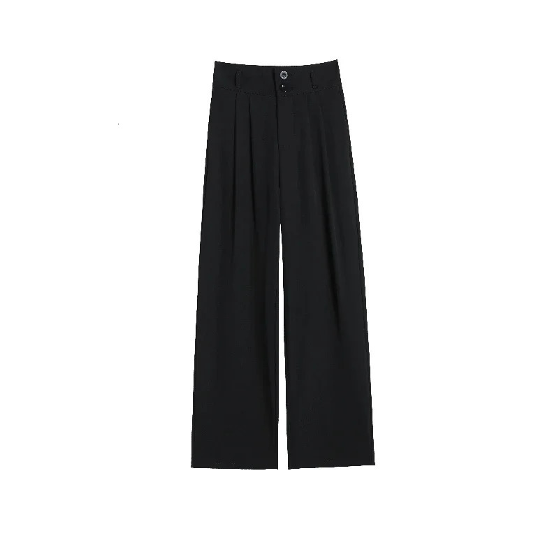 Spring Summer Button High Waist Wide Leg Pants for Women White Straight Loose Full Length Trousers Female 251017