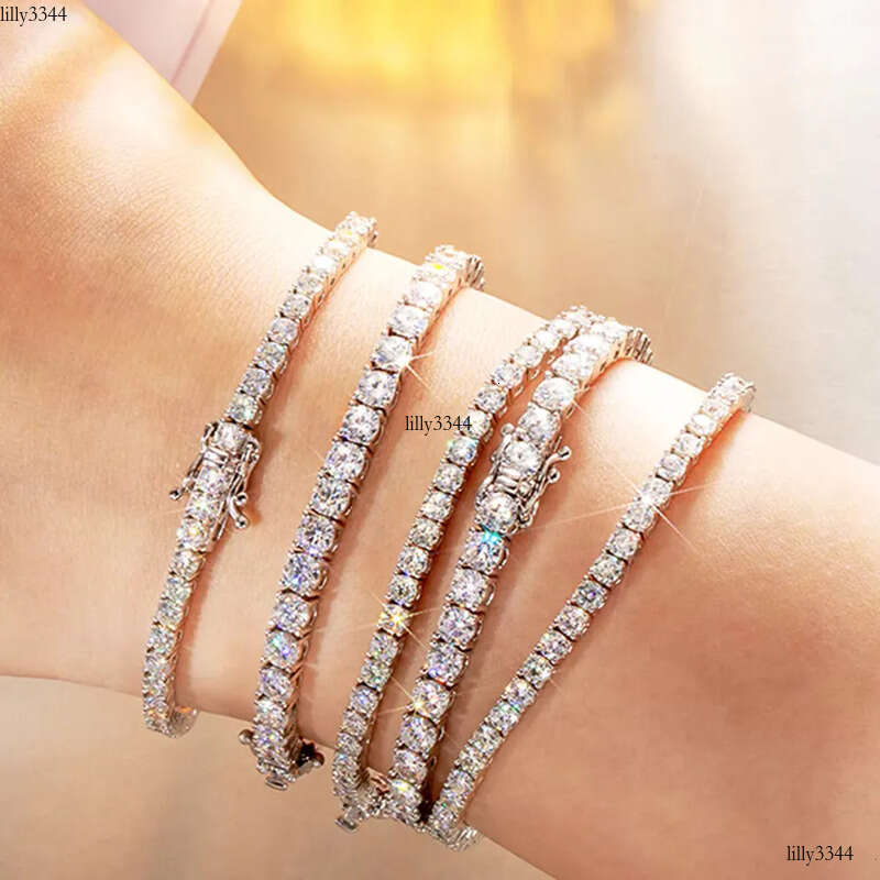 Moissanite Jewelry Women Men 2/3/4/5mm D Color VVS1 Round Cut Dia 14k White Gold Plated Sterling Sier Tennis Bracelet