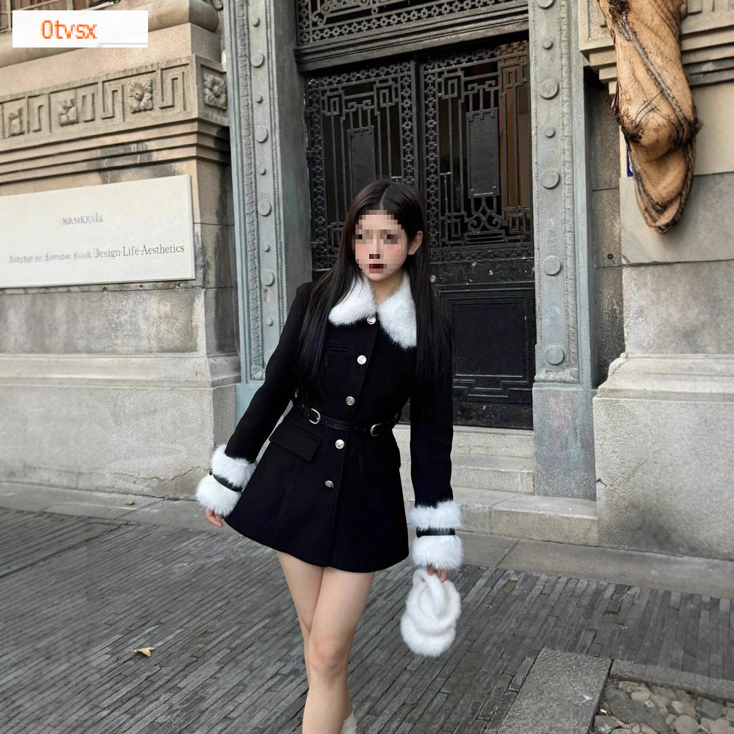 2025 autumn design and winter designer jacket new luxury top rich woman patchwork leather collar women's dress social elegant high-end unique ver