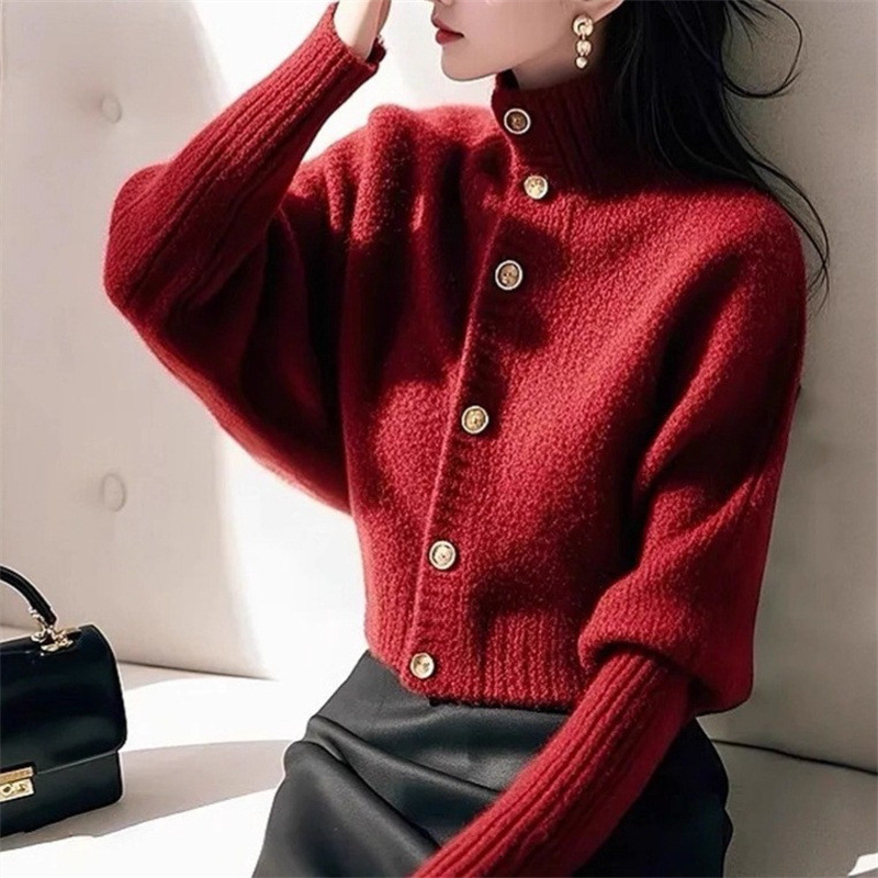 2025 Autumn/Winter New fashion High Collar Luxury Batwing Sweater Cardigan Women's Designer Jacket Autumn/Winter High end Super Fashion Short Kni