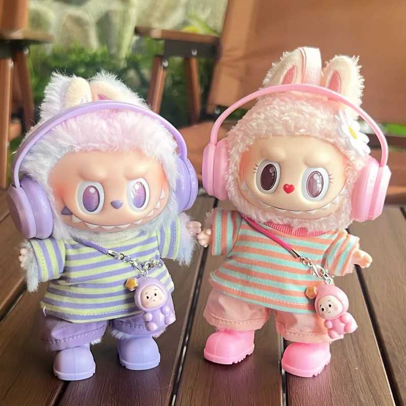 For 17cm Labubu Doll Clothes macaron Candy Striped TShirt Shorts Clothing set Labubu 30 Doll outfit designer Diy accessoriesT251018