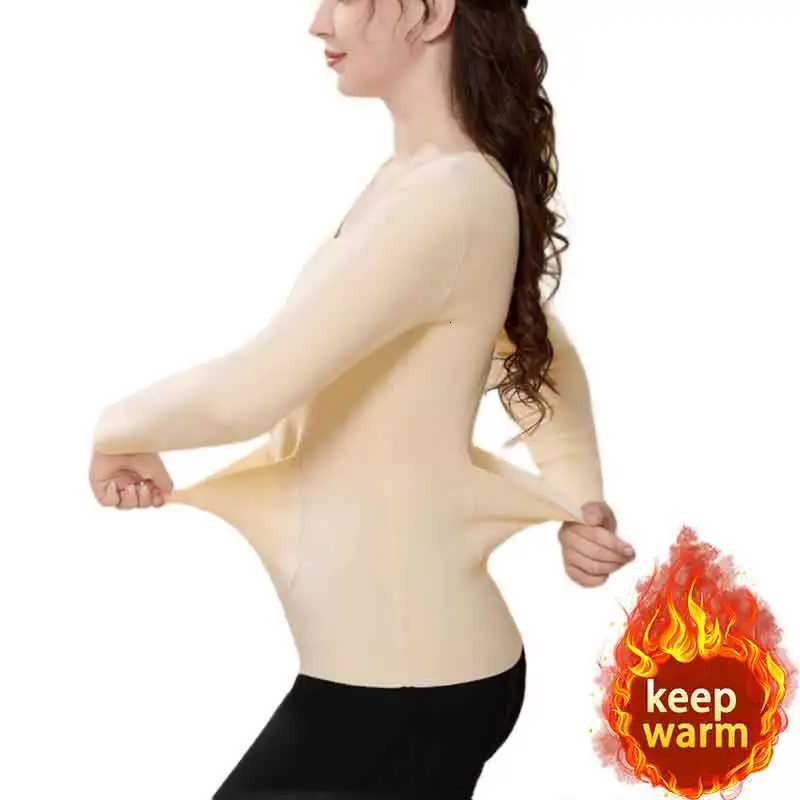 Autumn Winter De Rong No Trace Underwear Women Pockets Thick Velvet TShirts Warm Long Sleeve T Shirt Tees Ladies T251018