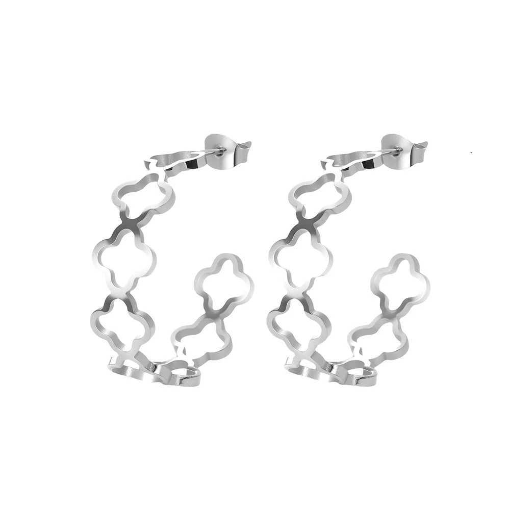 DGIDDK Stainless Steel Geometric CShaped Earrings Ladies Hollowed Out Lucky FourLeaf Clover Earrings Suitable For Daily Wear Y251018