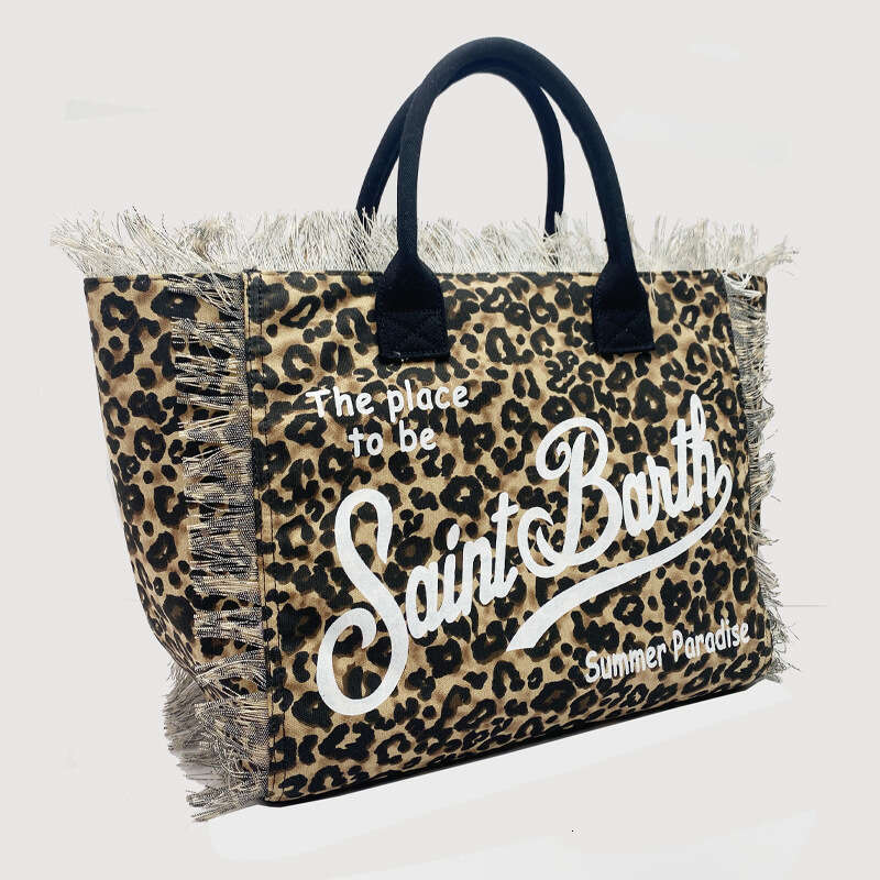 St. Bart Women's Large Capacity Casual Travel Leopard Canvas Tassel Handbag Tote Bag with Letter Print