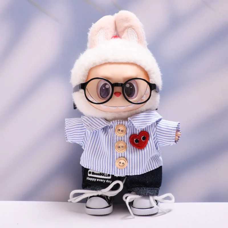 For 17cm Labubu Clothing Set Heartshaped Striped Shirt Glasses Shoes V1 V2 V3 Labubu Clothes Outfit DIY Doll Accessories ToysT251018