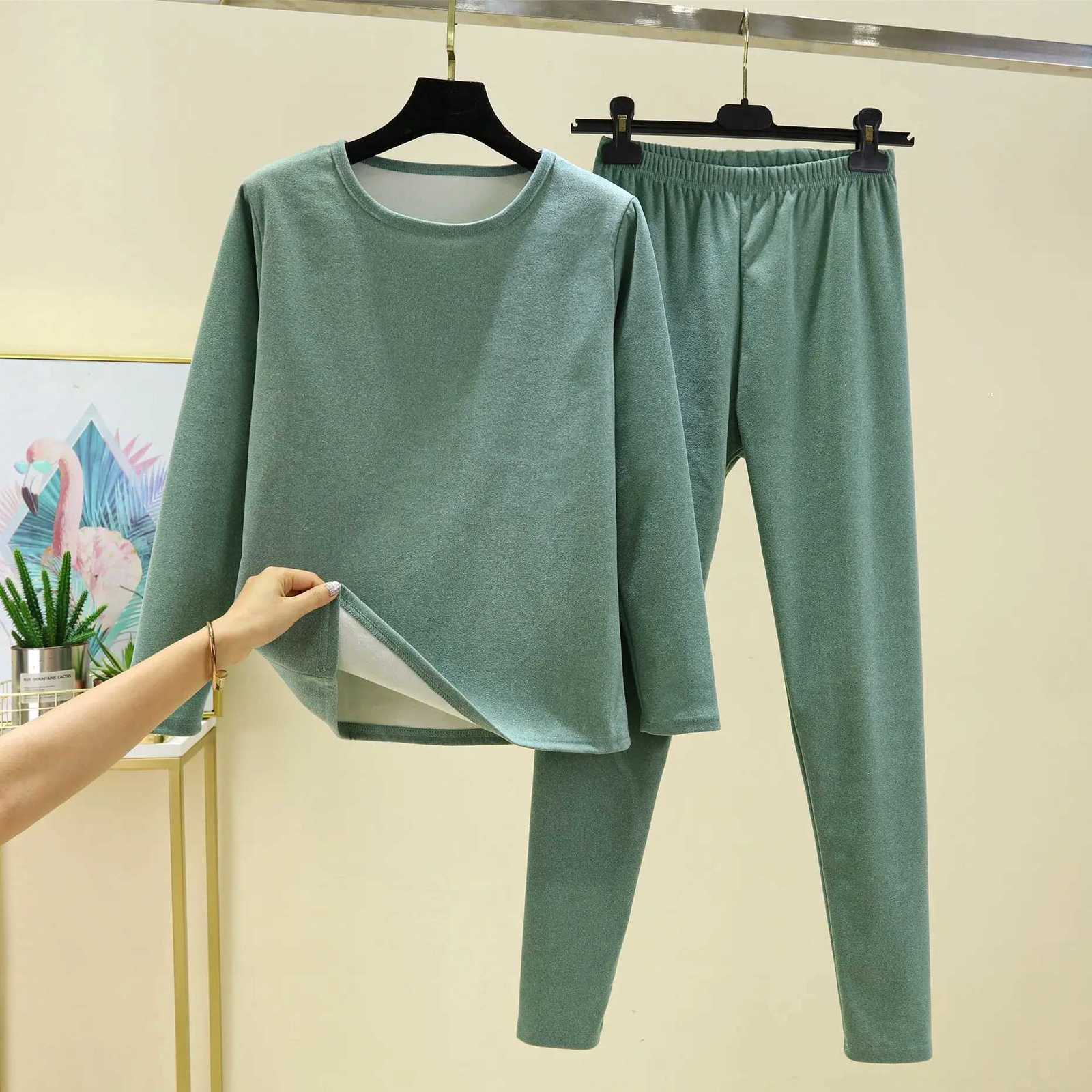 Derong velvet warm suit for women autumn and winter solid color new style brushed bottom autumn clothes autumn pants large size T251018