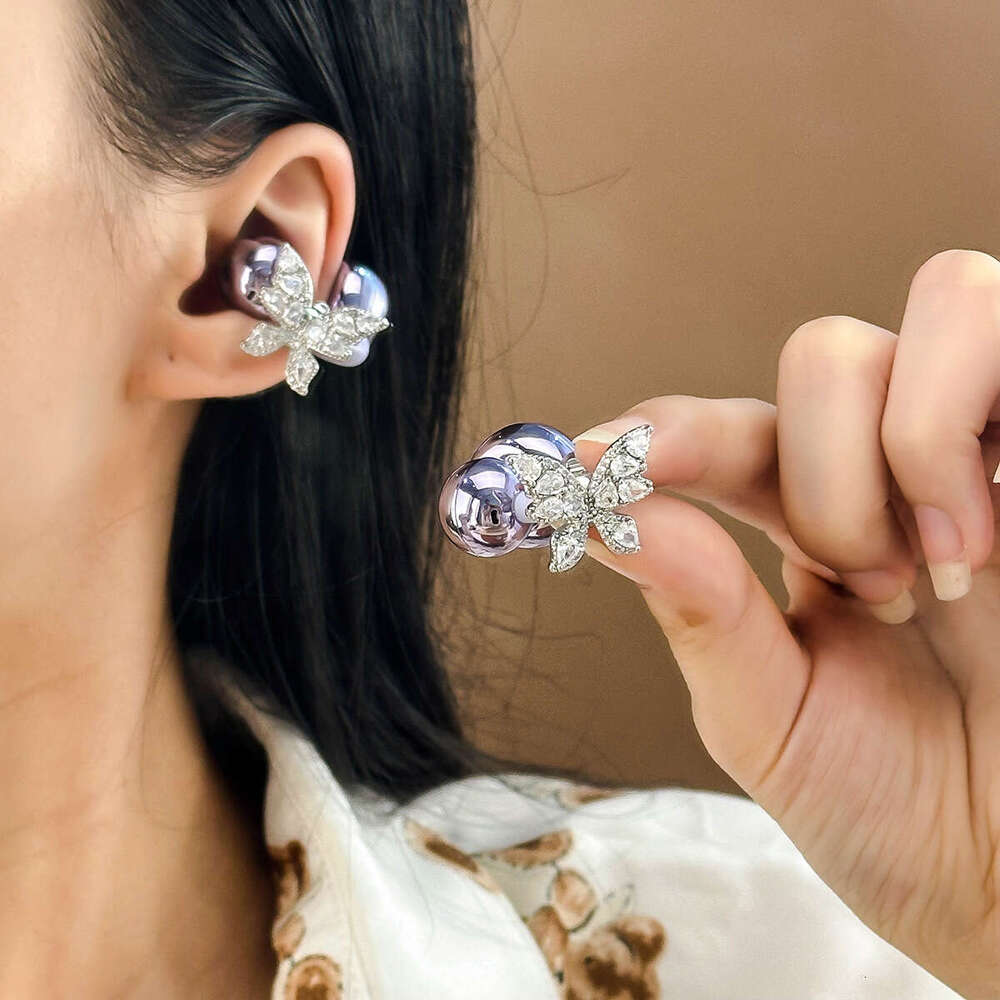 Runna Compatible Bluetooth Earphones Ear Clip Jewelry Inlaid with Zircon Butterfly Earrings for Women