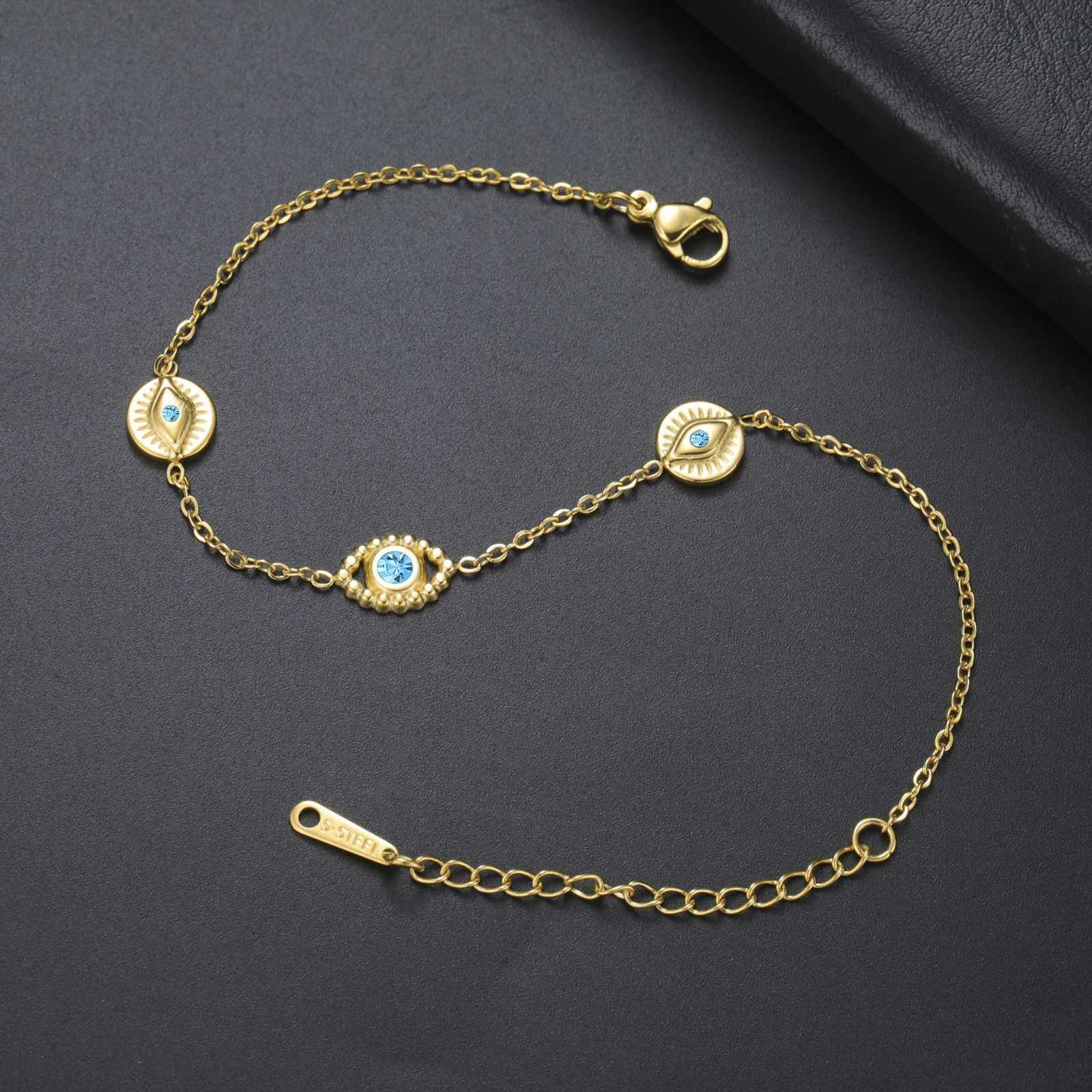 Teamer Zircon Devils Eye Love Heart Composite Style Charms Bracelet Women Stainless Steel Gold Color Jewelry Wholesale 2025 NewL251018 H260202