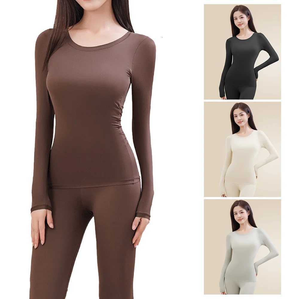 1set Womens Long Sleeve Thermal Underwear Set with Chest Pad Hyaluronic Acid Skin Beauty Clothes Slim Fit Base Warmth Ensemble T251018